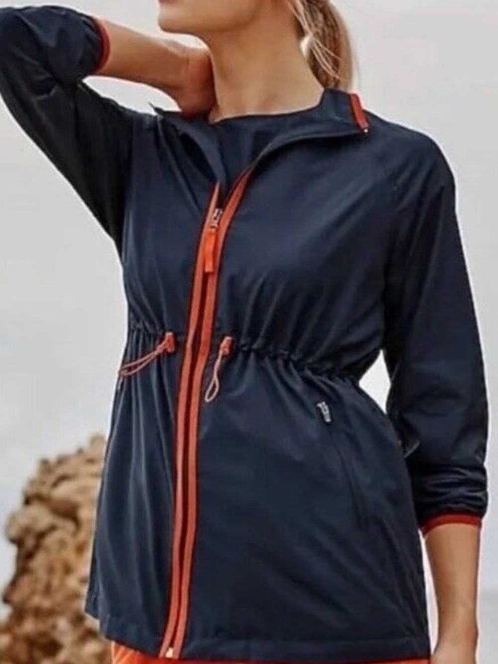 NWT J Jill Fit Navy and Orange Water Repellent Jacket- Size XL